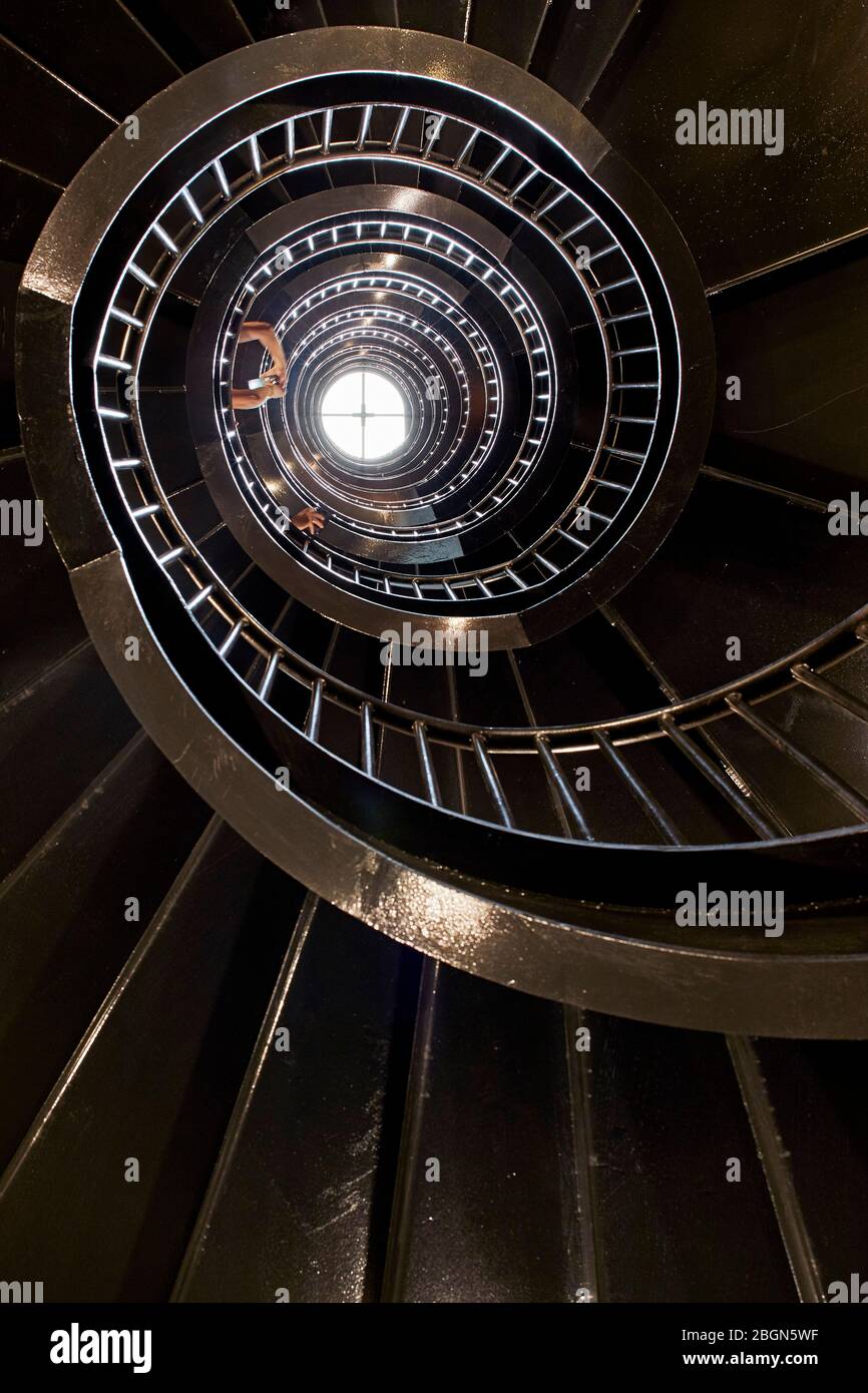View upwards of spiral staircase. Zeitz MOCAA, Cape Town, South Africa. Architect: Heatherwick Studio, 2017. Stock Photo