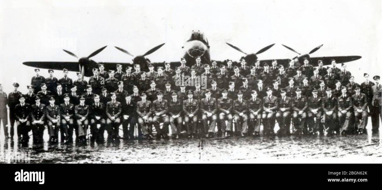 617 SQUADRON RAF Aircrew photo in 1944 with Wing Commander Guy Gibson seated centre front row Stock Photo
