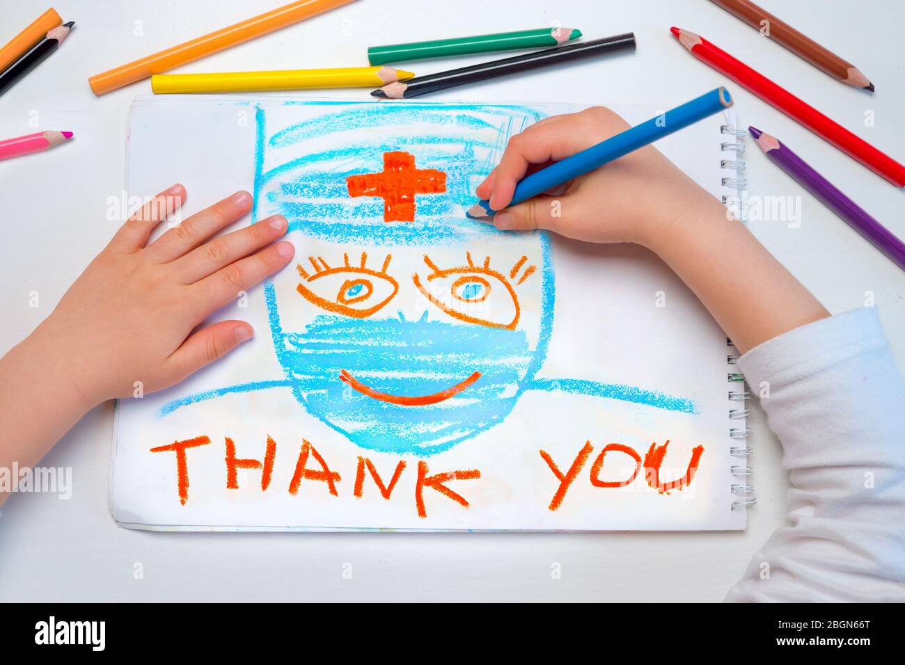 images Thank You Coronavirus Helpers Drawing Images https www alamy com thank you hospital workers coronavirus doctors thank you child sends message of gratitude thanks to doctors and nurses symbol of hope during covid image354507744 html