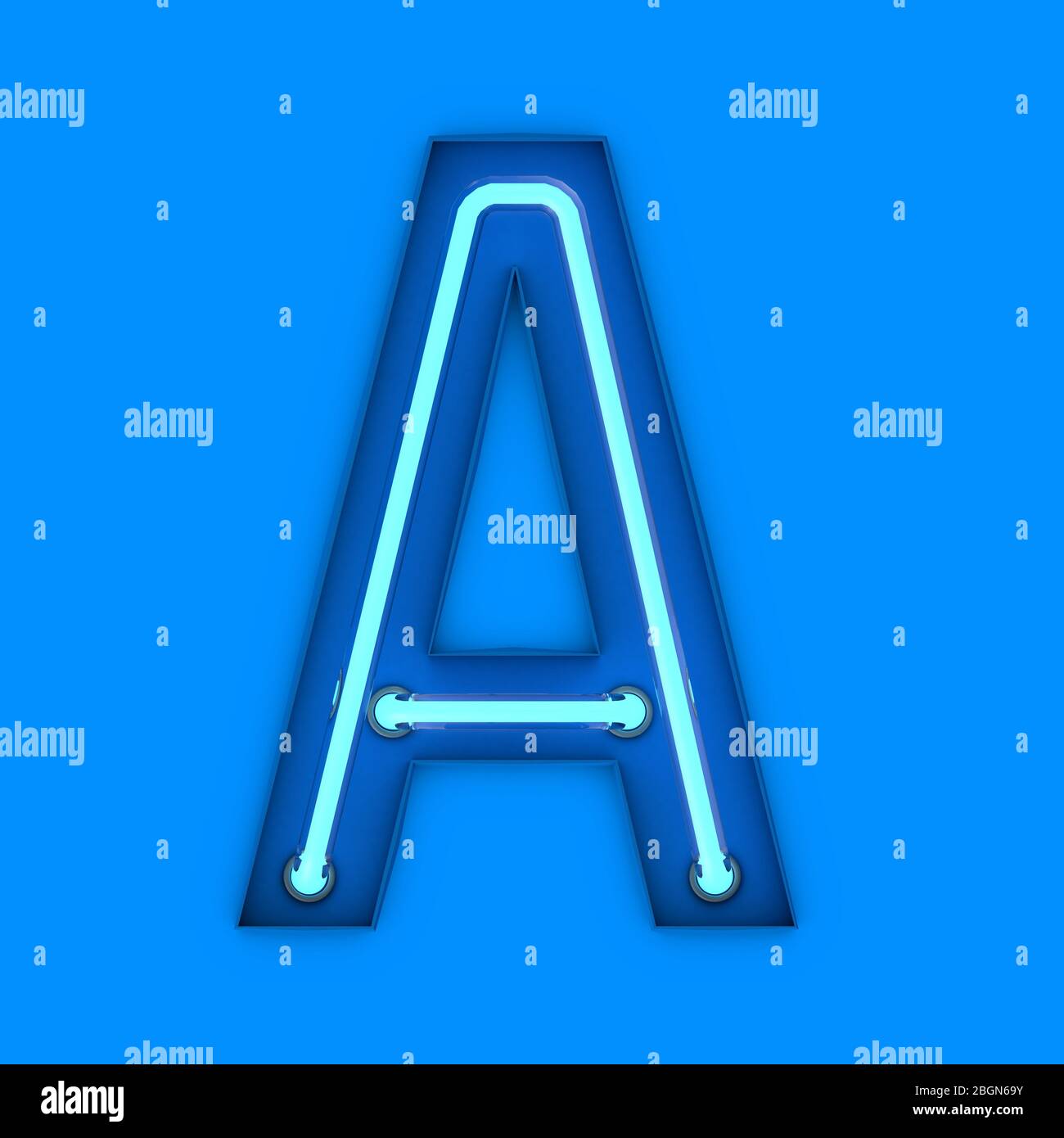 Neon style light letter A. Glowing neon Capital letter. 3D rendering Stock Photo