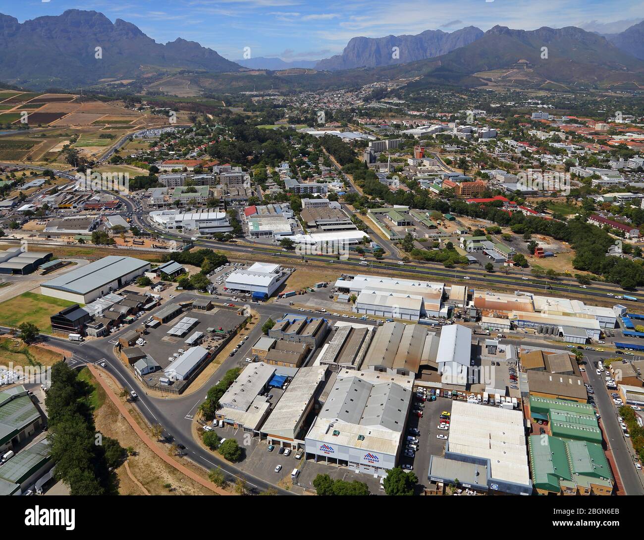 Aerial photo of Stellenbosch CBD Stock Photo