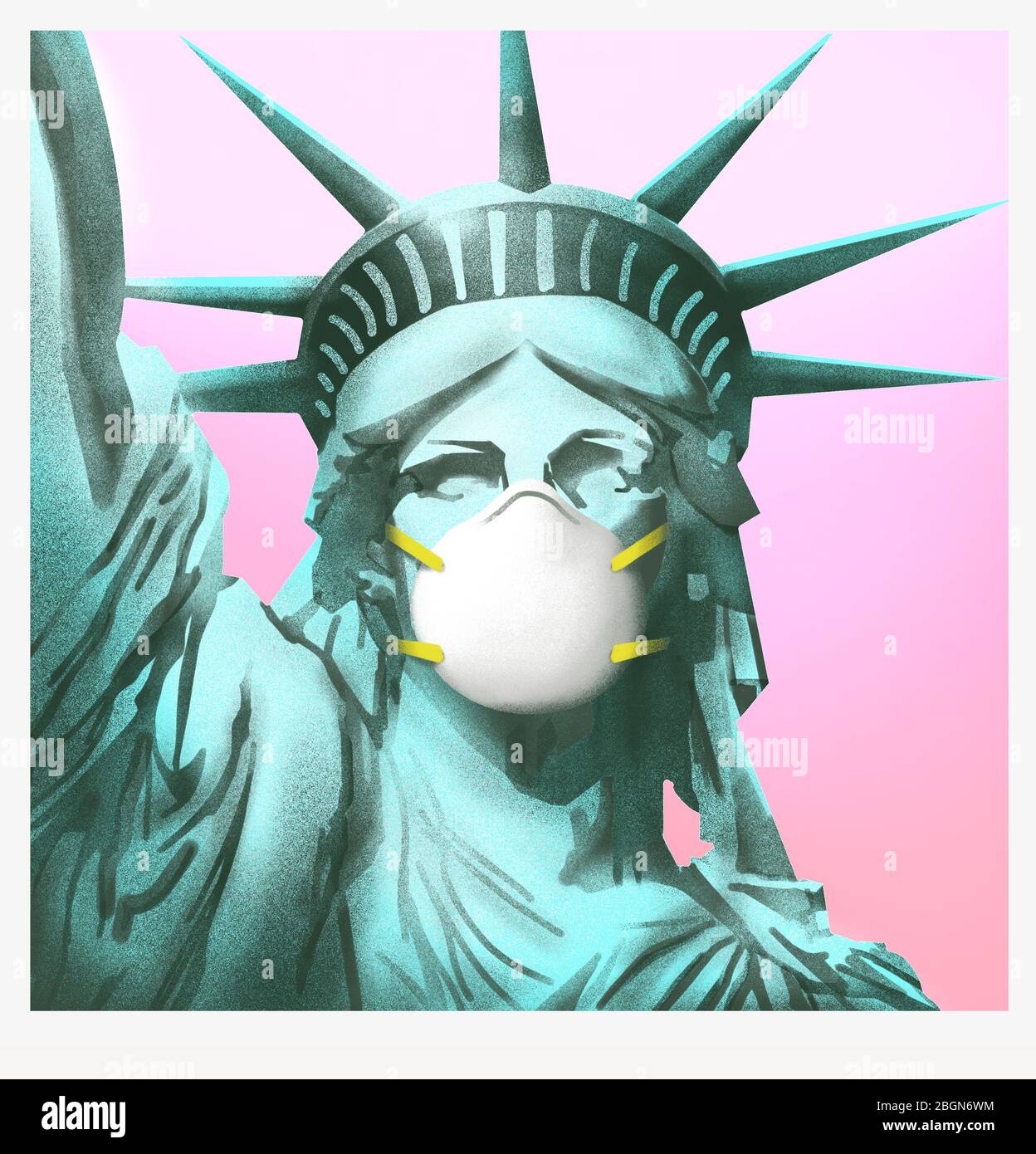 Statue of Liberty with a face mask. N95 face mask on Statue of Liberty. Stock Photo