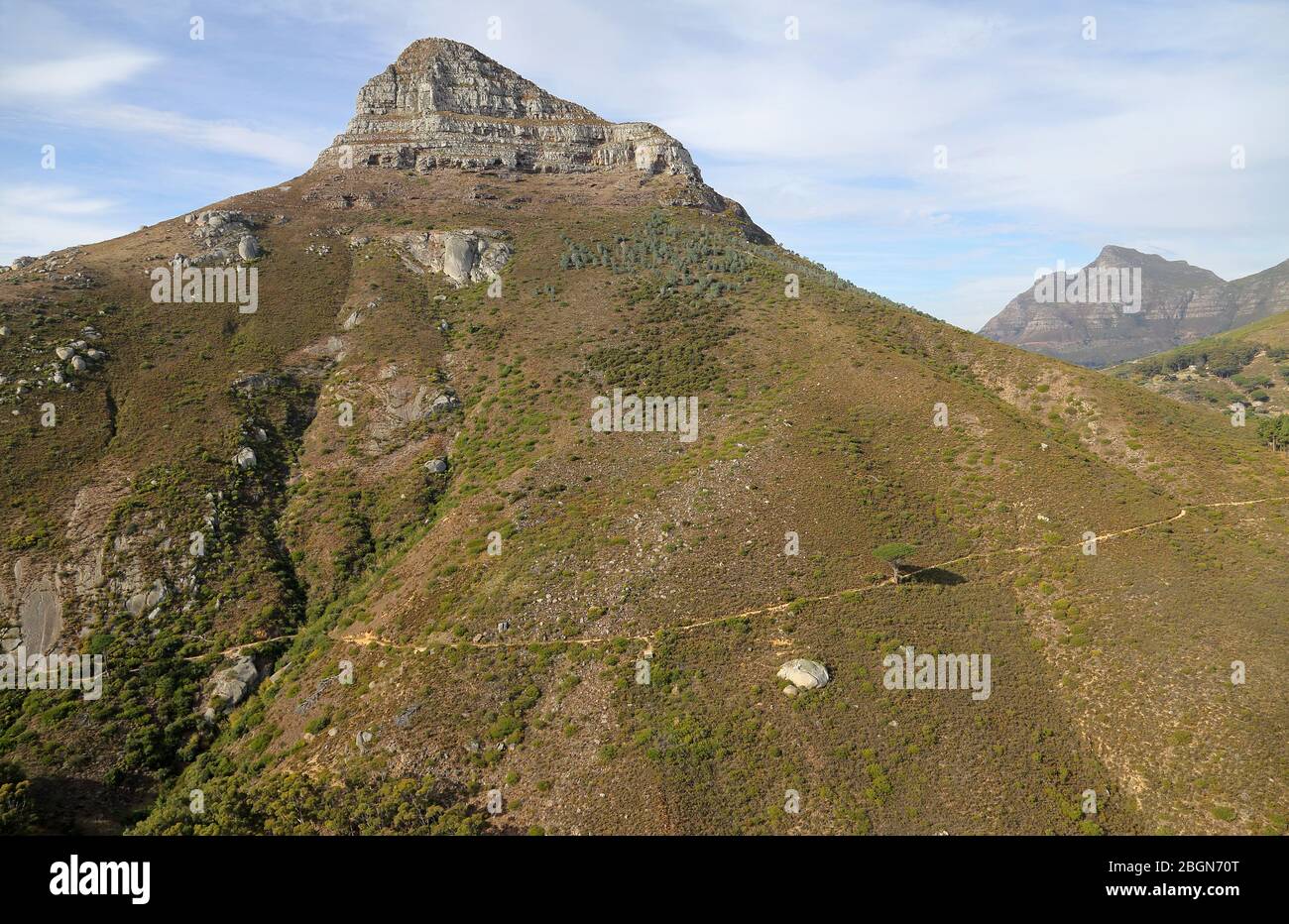 Aerial photo of Lions Head with Devils Peak in the background Stock Photo