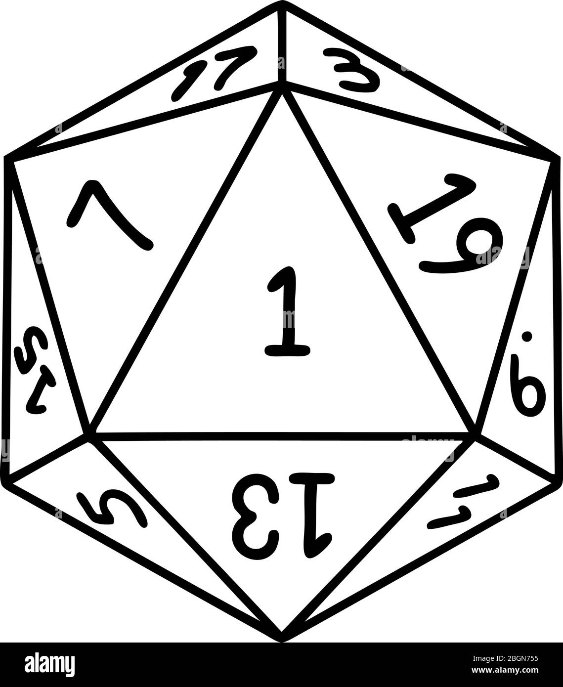 Black and White Tattoo linework Style natural 1 D20 dice roll Stock ...