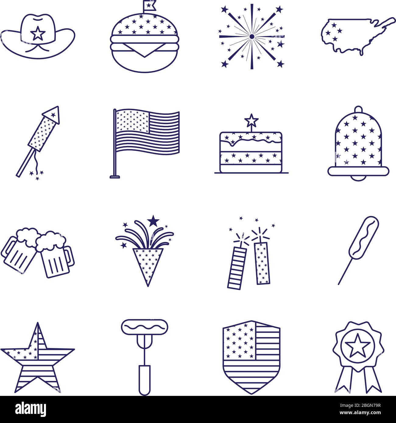 Independence Day Line Style Icon Set Vector Design Stock Vector Image 