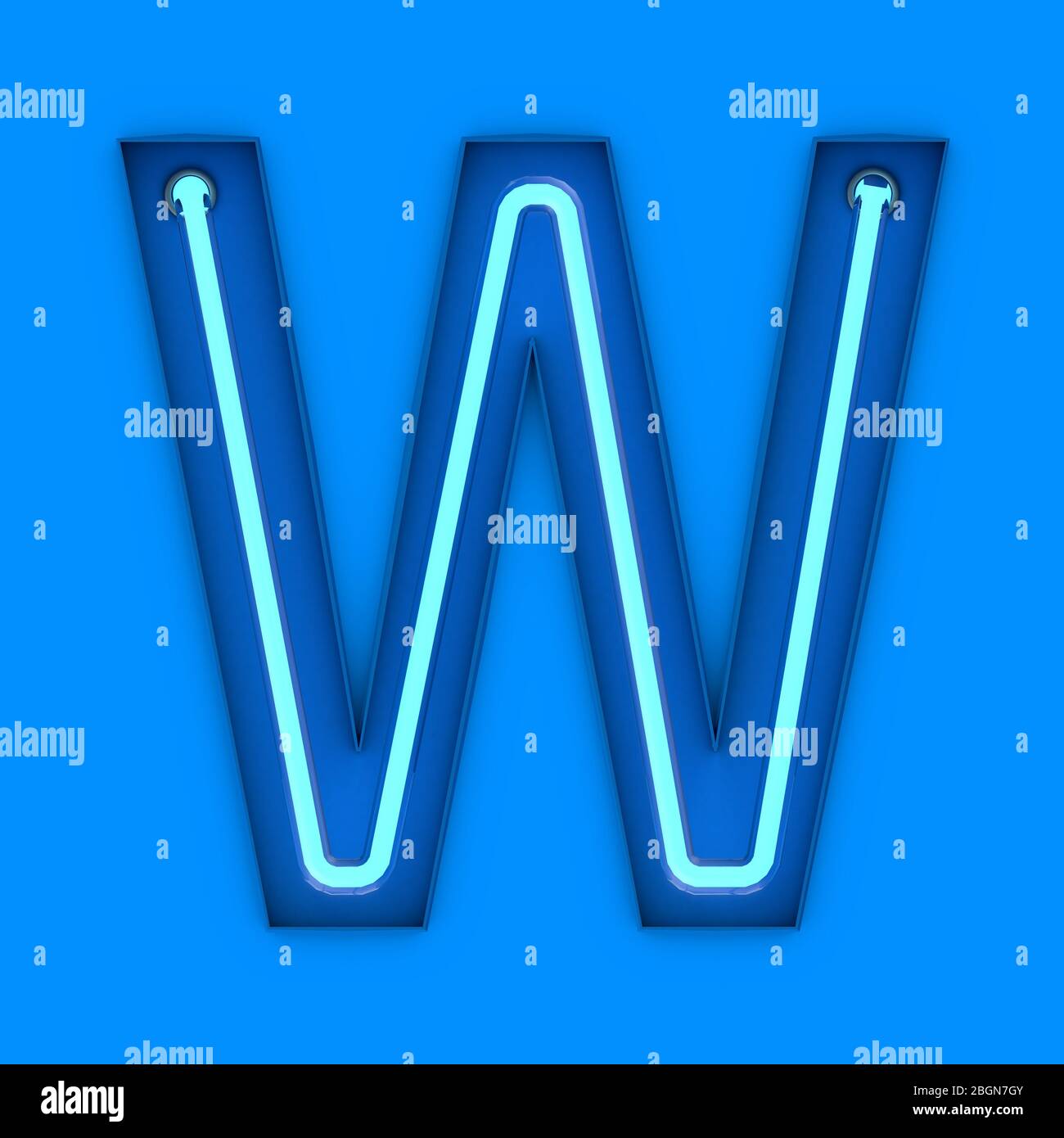 Neon style light letter W. Glowing neon Capital letter. 3D rendering Stock Photo
