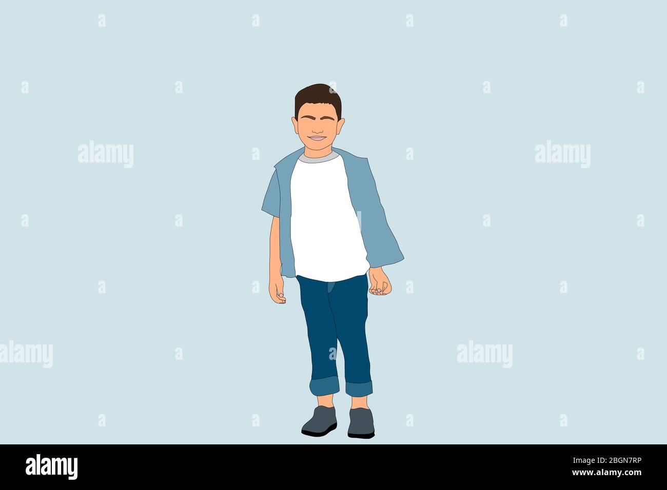 Happy little boy cartoon blue background Stock Photo - Alamy