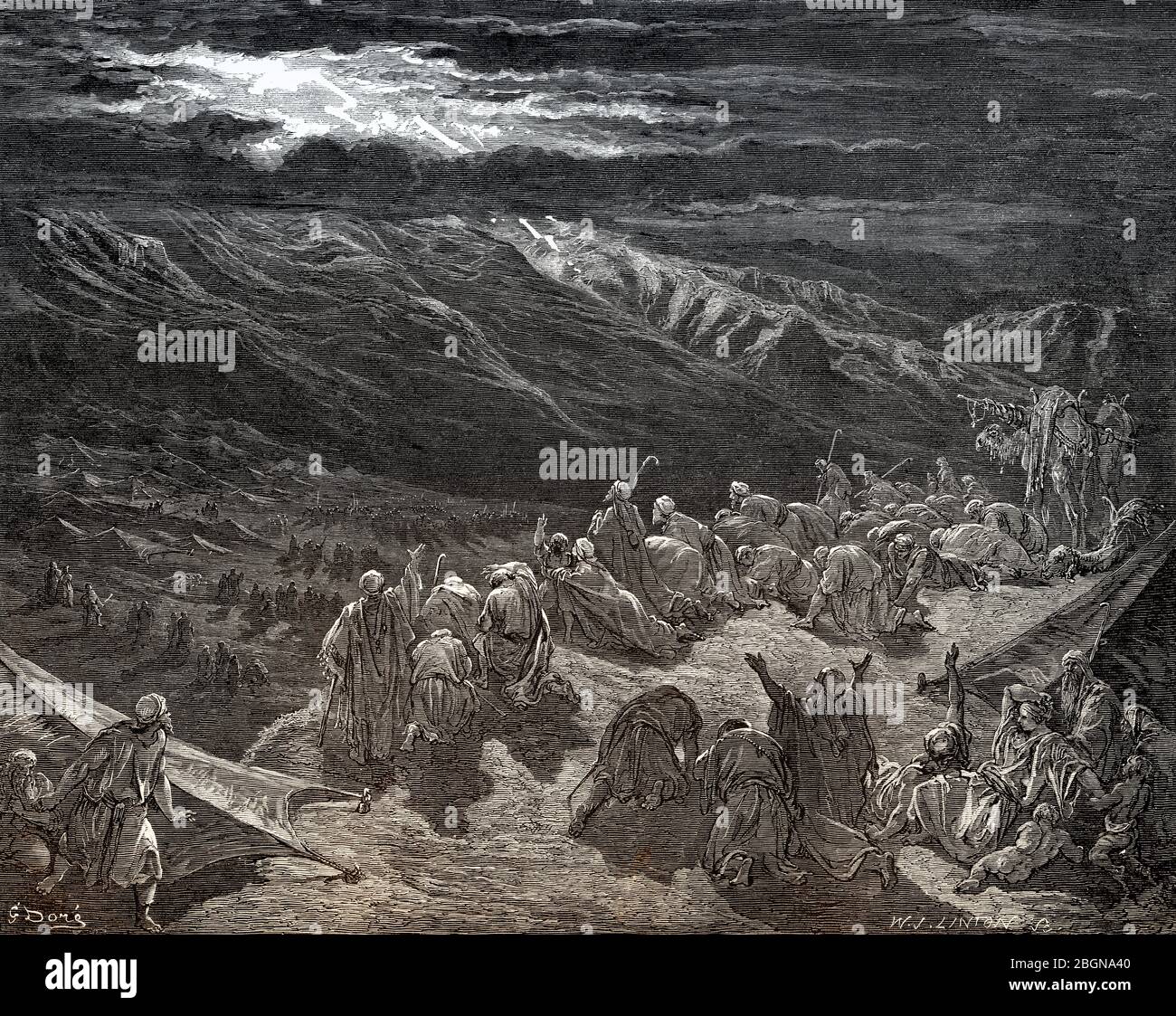 Law given to Moses at Sinai, woodcut by Gustave Doré Stock Photo - Alamy