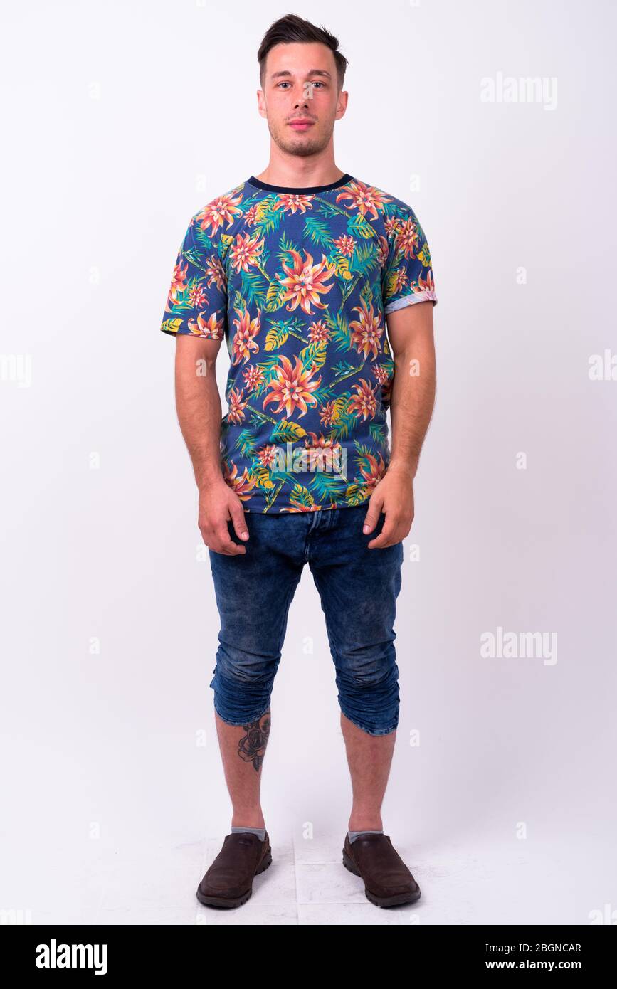 Full body shot of young handsome tourist man Stock Photo - Alamy