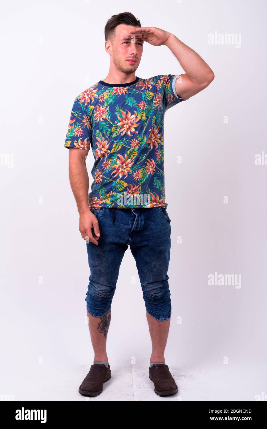Full body shot of young handsome tourist man Stock Photo - Alamy