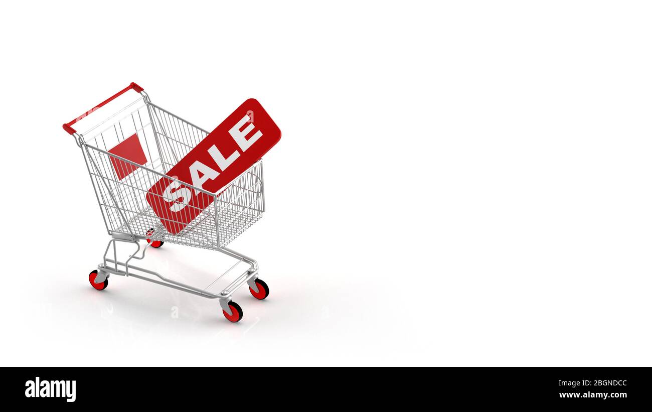 Sale concept with trolley shopping cart. Stock Photo