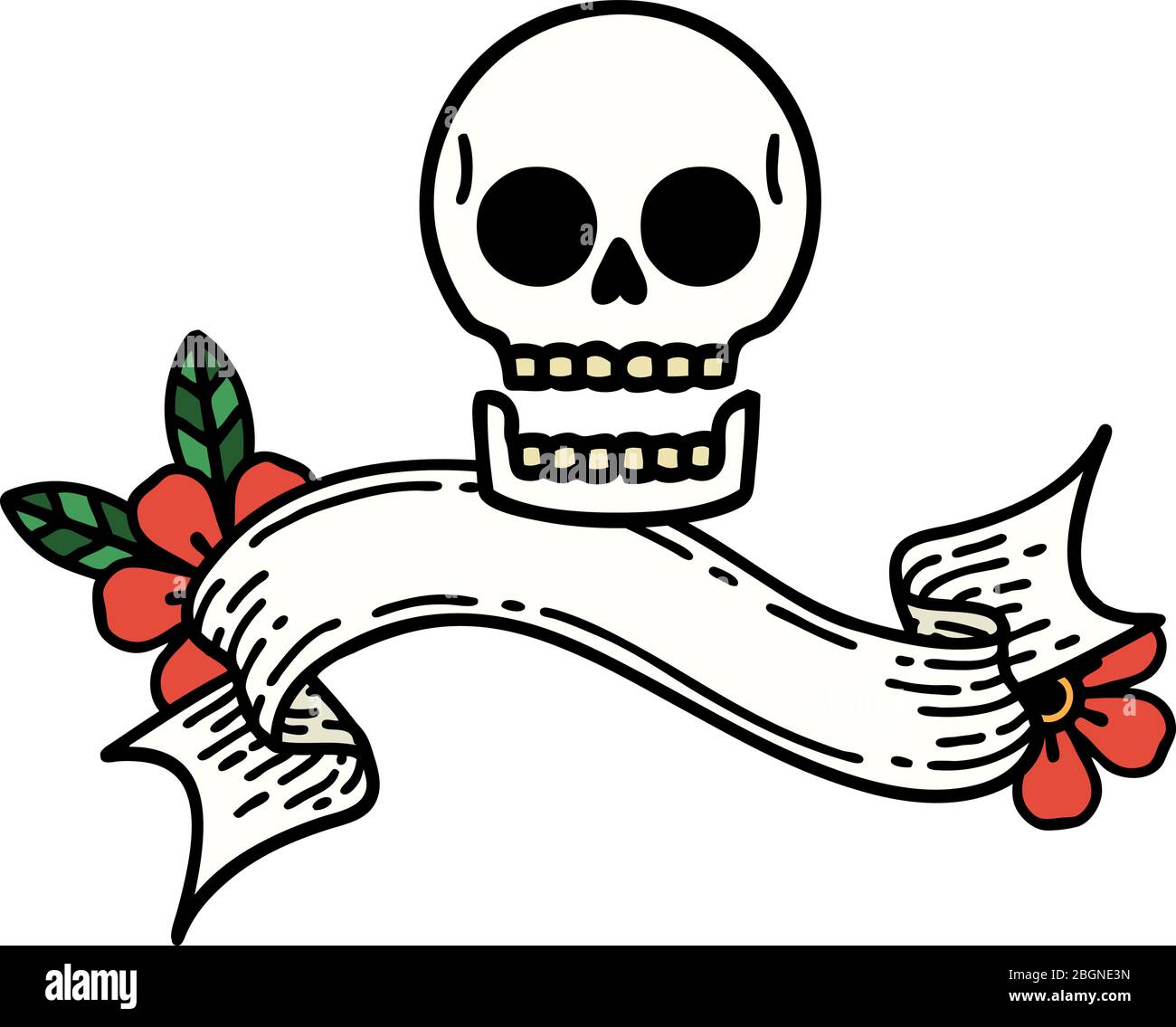 traditional tattoo with banner of a skull Stock Vector Image & Art - Alamy