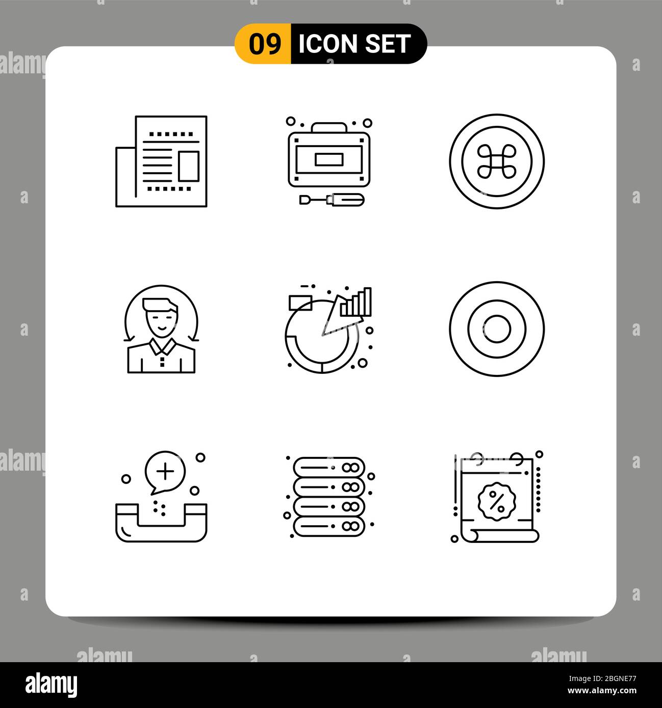 Modern Set of 9 Outlines and symbols such as descriptions, chart, food, services, male Editable Vector Design Elements Stock Vector