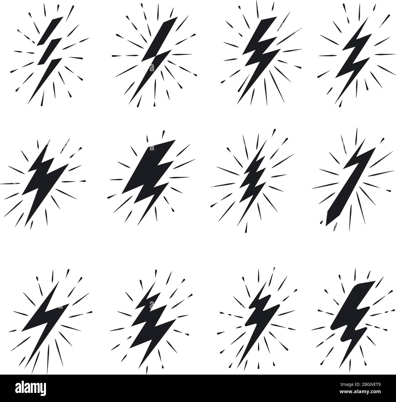 Lightning bolt icons in vintage style. Black flat images on white ...