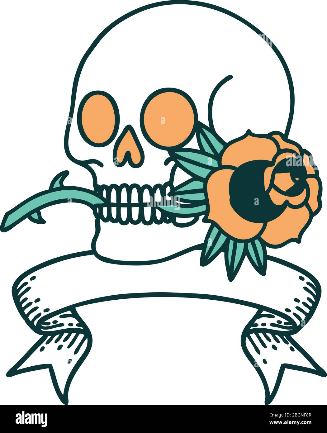 traditional tattoo with banner of a skull and rose Stock Vector Image ...
