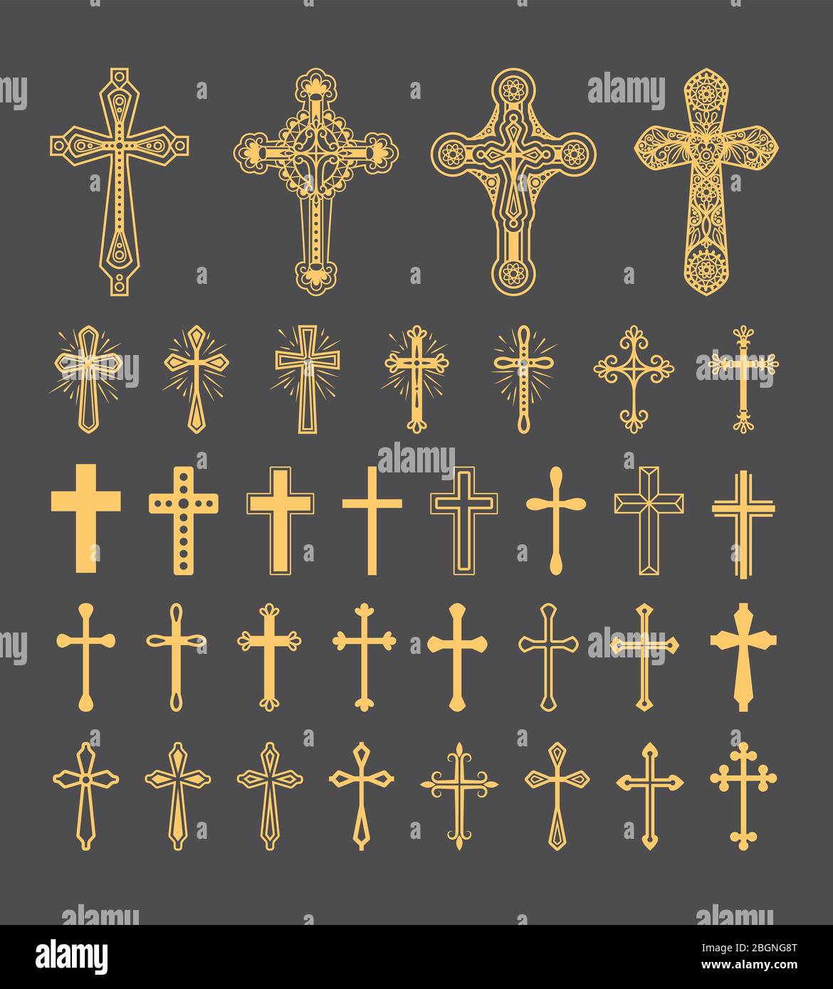 Cross icons set. Decorated crosses signs or ornamented crosses symbols