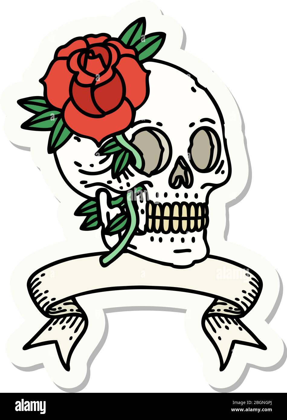 tattoo style sticker with banner of a skull and rose Stock Vector Image ...