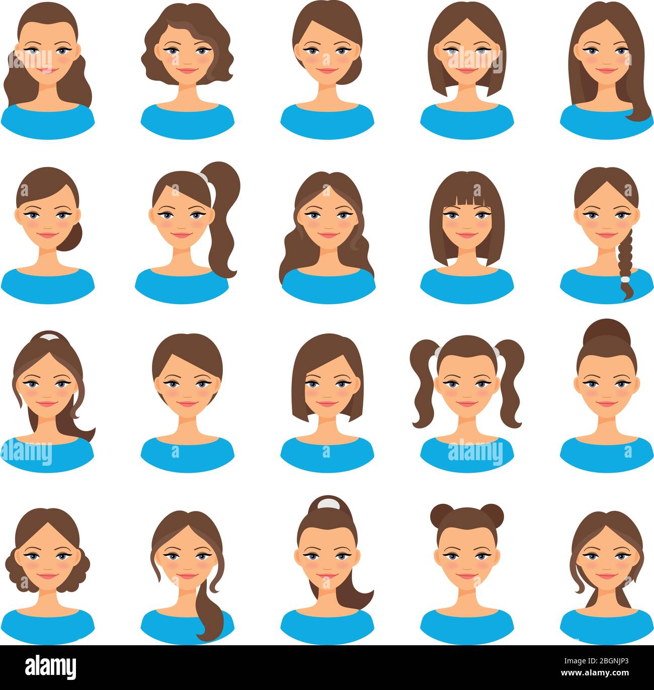 Womens hairstyles. Beautiful young woman with various hair styles vector  illustration Stock Vector Image & Art - Alamy