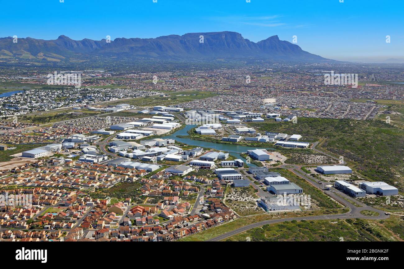 Aerial view of Capricorn Park with Table Mountain in the background Stock Photo