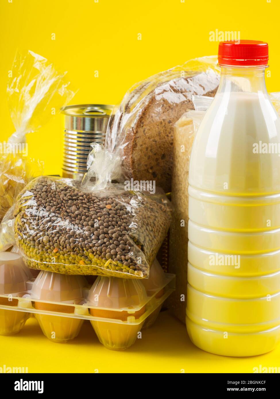 Food staples delivery or donation box concept Stock Photo Alamy