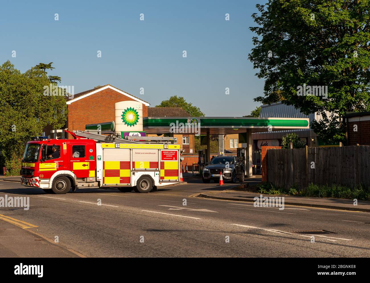 Windsor, Berkshire, UK. 22nd April, 2020. Key workers for the Royal Berkshire Fire and Rescue Service topping up their diesel at a BP Petrol Station during the Coronavirus Pandemic. Credit: Maureen McLean/Alamy Live News Stock Photo