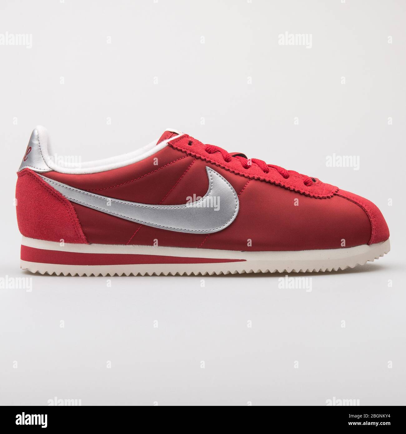 VIENNA, AUSTRIA - AUGUST 6, 2017: Nike Classic Cortez Nylon Premium red and  metallic silver sneaker on white background Stock Photo - Alamy