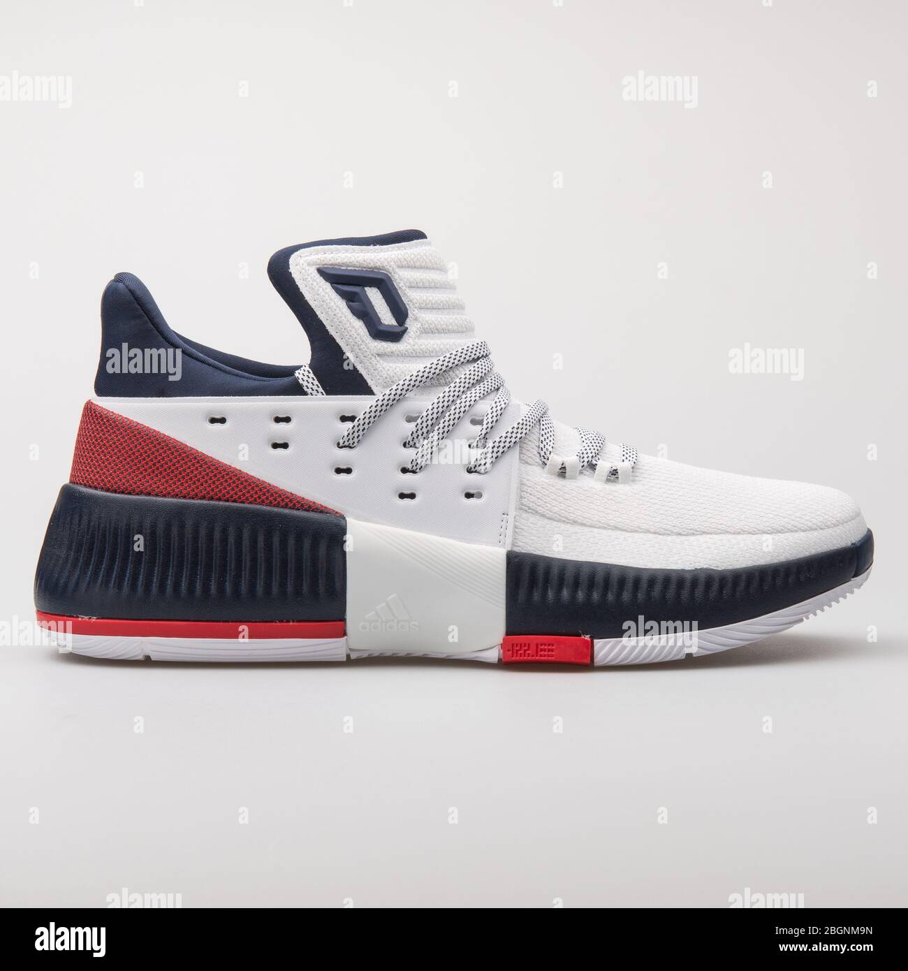 VIENNA, AUSTRIA - AUGUST 6, 2017: Adidas D Lillard 3 white, blue and red  sneaker on white background Stock Photo - Alamy