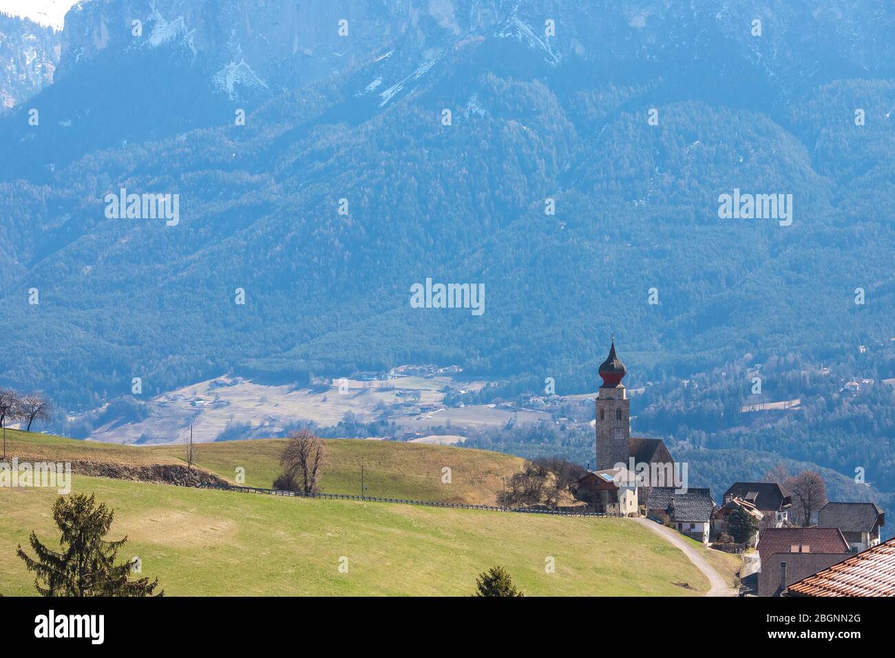 Church in Renon Ritten Bolzano Alps Italy, sunny day Stock Photo