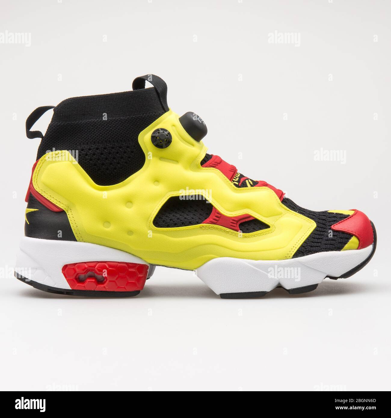 VIENNA, AUSTRIA - AUGUST 14, 2017: Reebok Instapump Fury OG Ultk yellow,  black and red sneaker on white background Stock Photo - Alamy