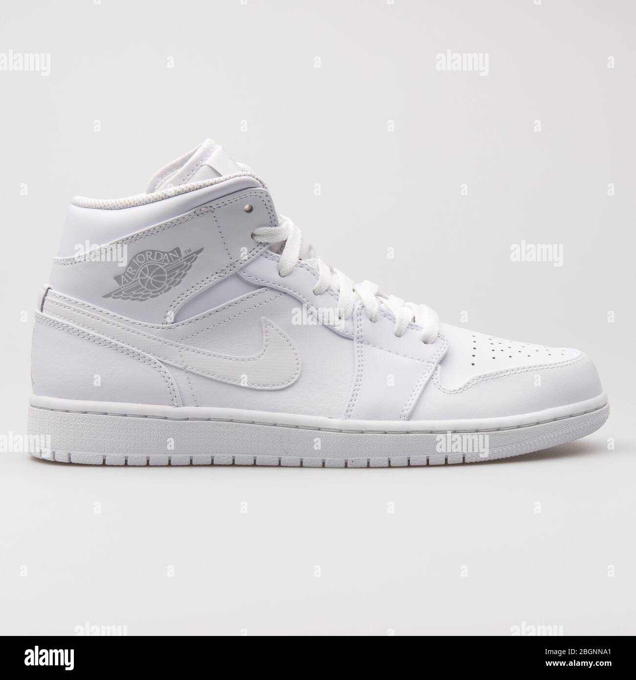 VIENNA, AUSTRIA - AUGUST 16, 2017: Nike Air Jordan 1 Mid white sneaker on  white background Stock Photo - Alamy