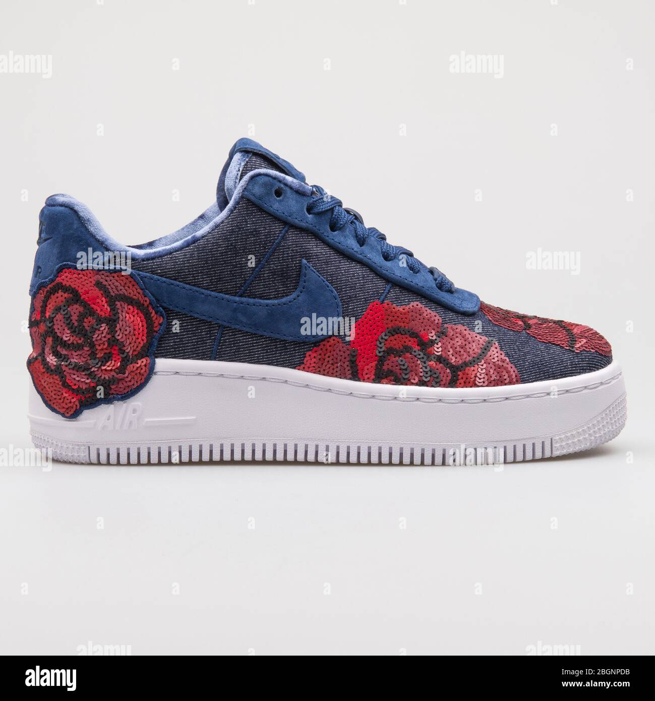 VIENNA, AUSTRIA - AUGUST 22, 2017: Nike Air Force 1 Upstep LX blue, black  and red rose sneaker on white background Stock Photo - Alamy
