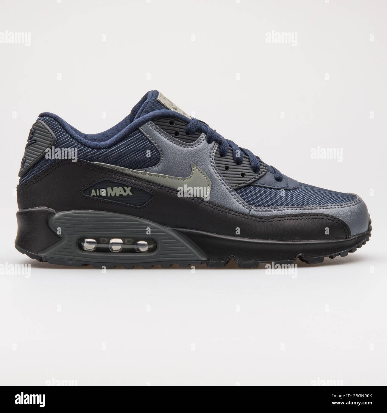 VIENNA, AUSTRIA - AUGUST 22, 2017: Nike Air Max 90 Essential blue, grey and  black sneaker on white background Stock Photo - Alamy