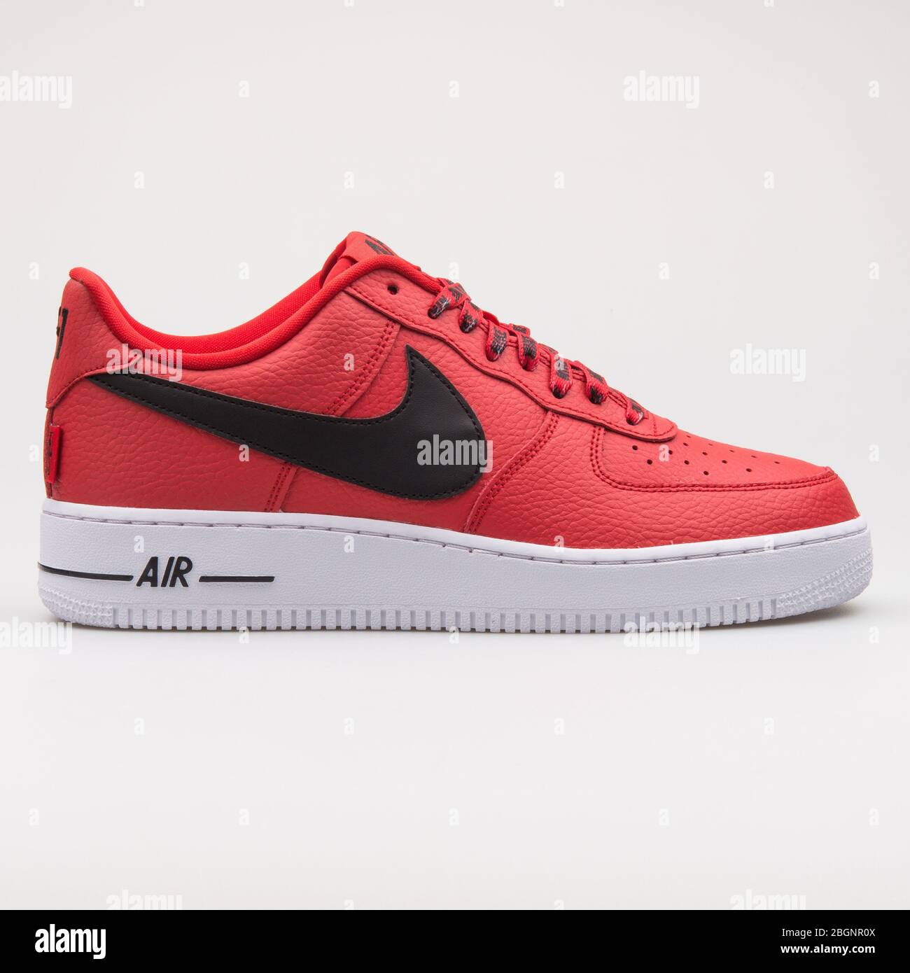 VIENNA, AUSTRIA - AUGUST 22, 2017: Nike Air Force 1 07 LV8 red, black and  white sneaker on white background Stock Photo - Alamy