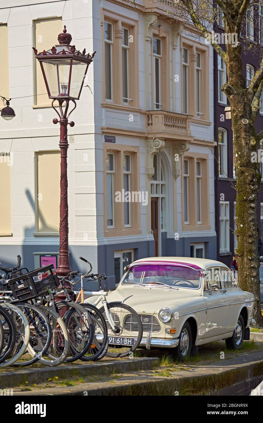 Vintage 1966 Volvo Amazon parked on the Reguliersgracht (Canal) Amsterdam, Netherlands. Stock Photo