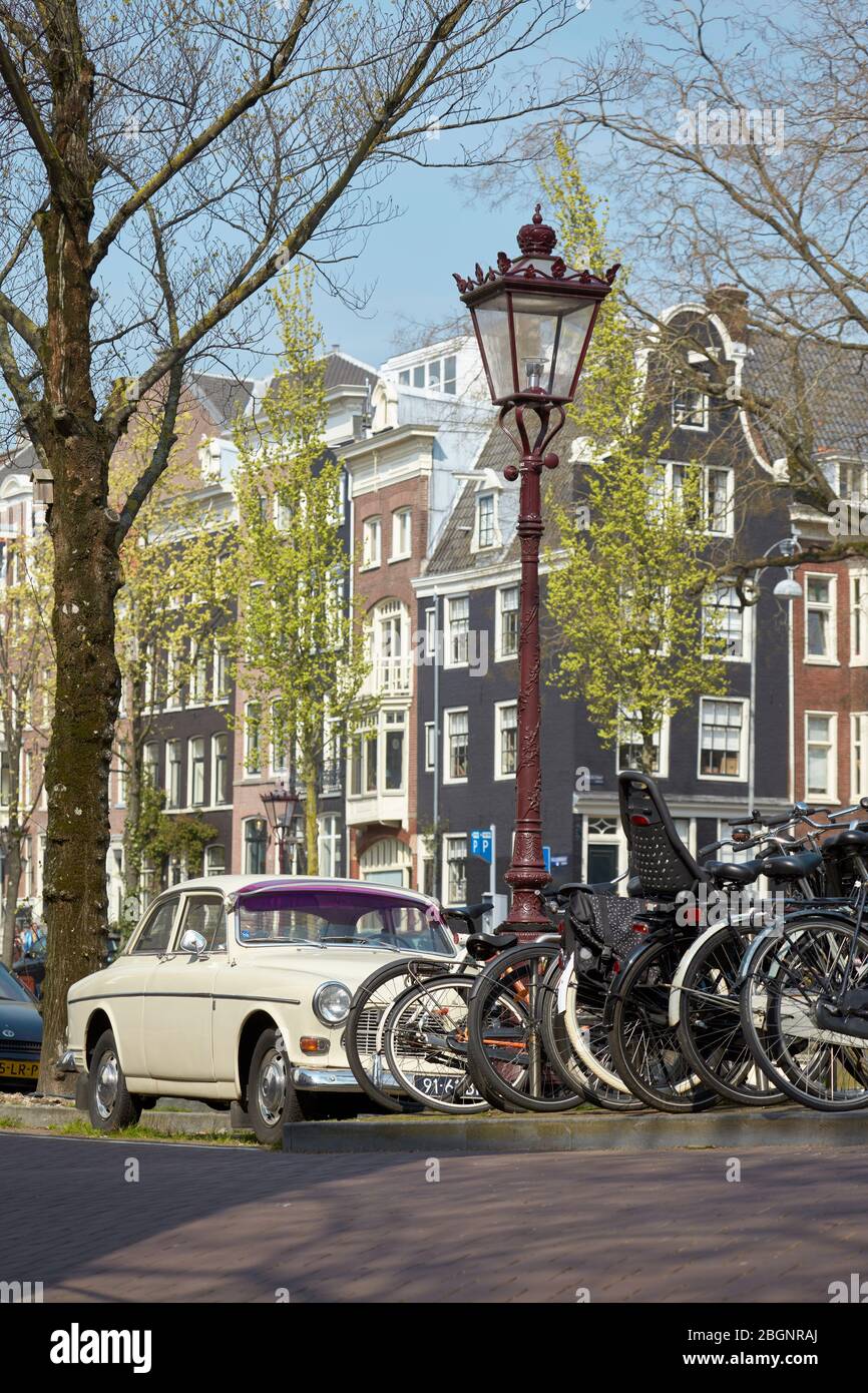 Vintage 1966 Volvo Amazon parked on the Reguliersgracht (Canal) Amsterdam, Netherlands. Stock Photo