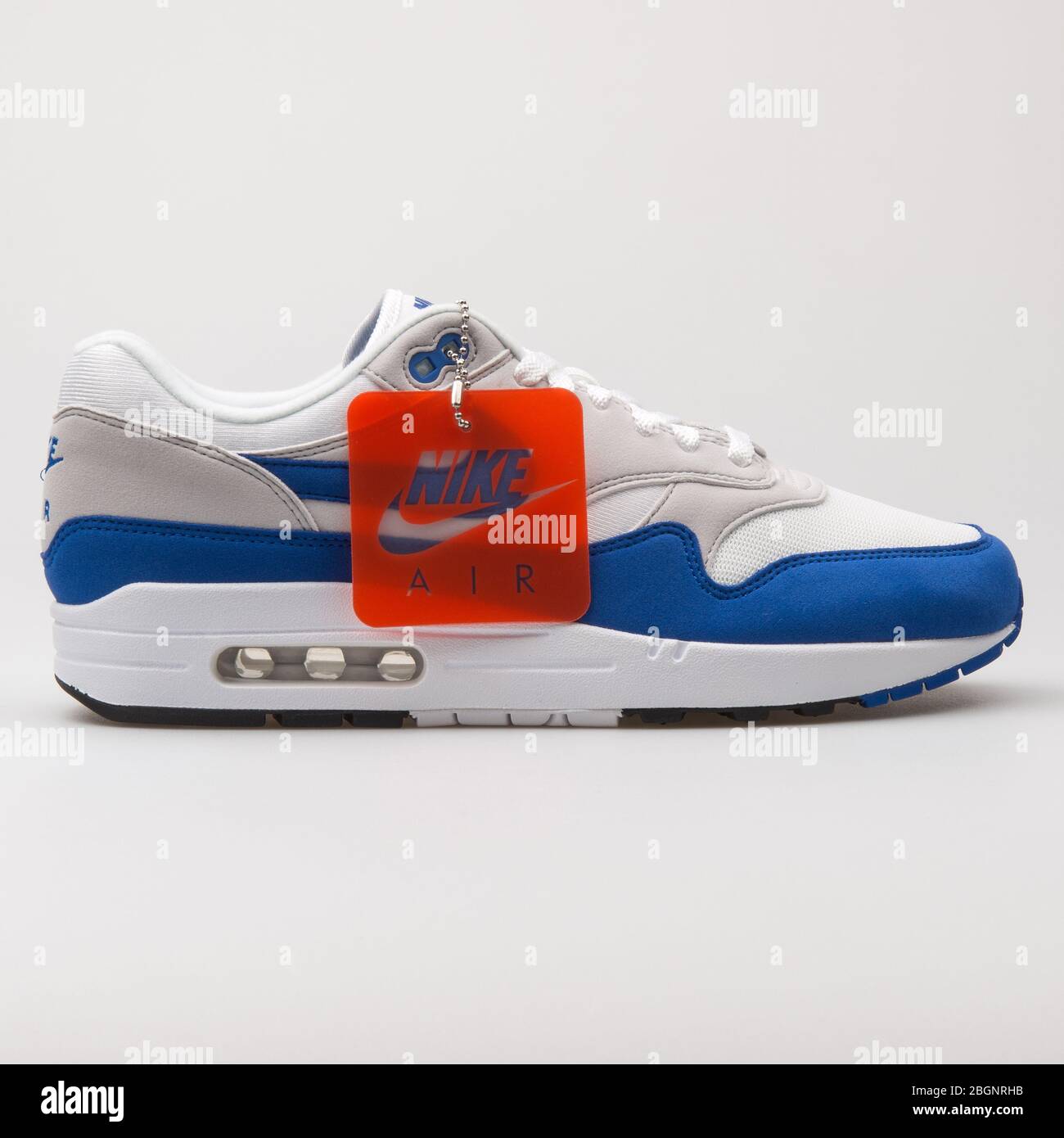 VIENNA, AUSTRIA - AUGUST 24, 2017: Nike Air Max 1 Anniversary white and  blue sneaker on white background Stock Photo - Alamy
