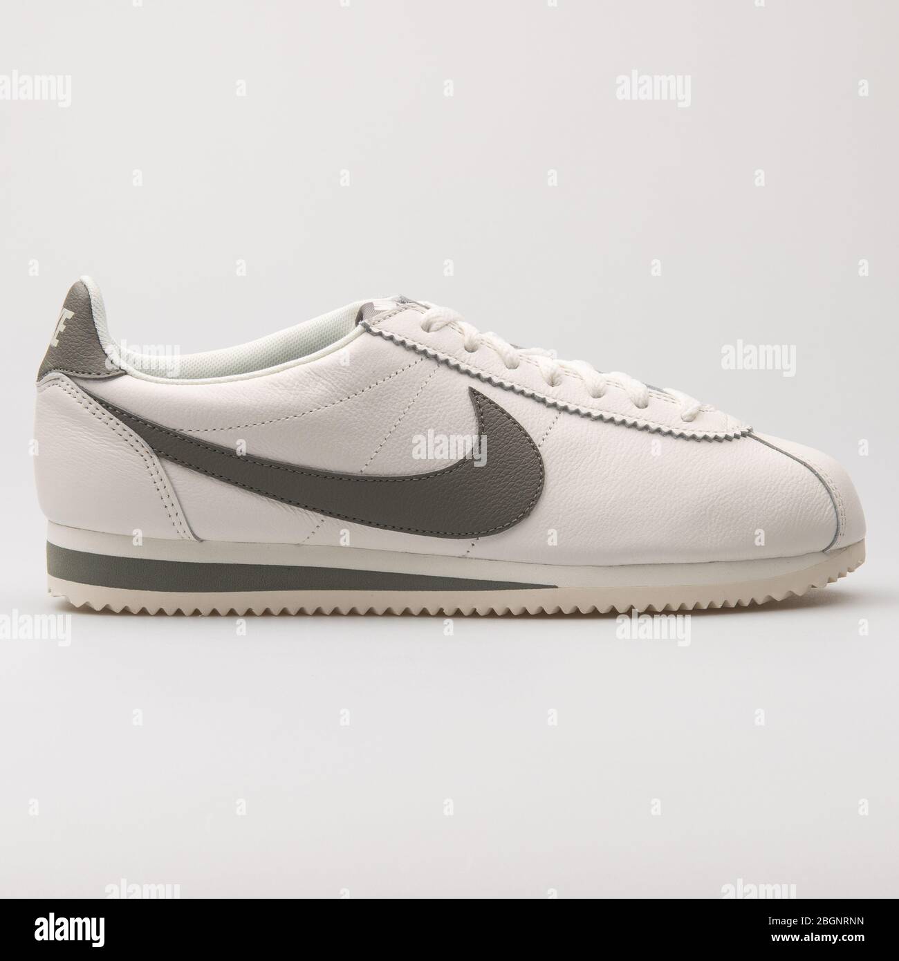 VIENNA, AUSTRIA - AUGUST 24, 2017: Nike Classic Cortez Leather suede white  and grey sneaker on white background Stock Photo - Alamy