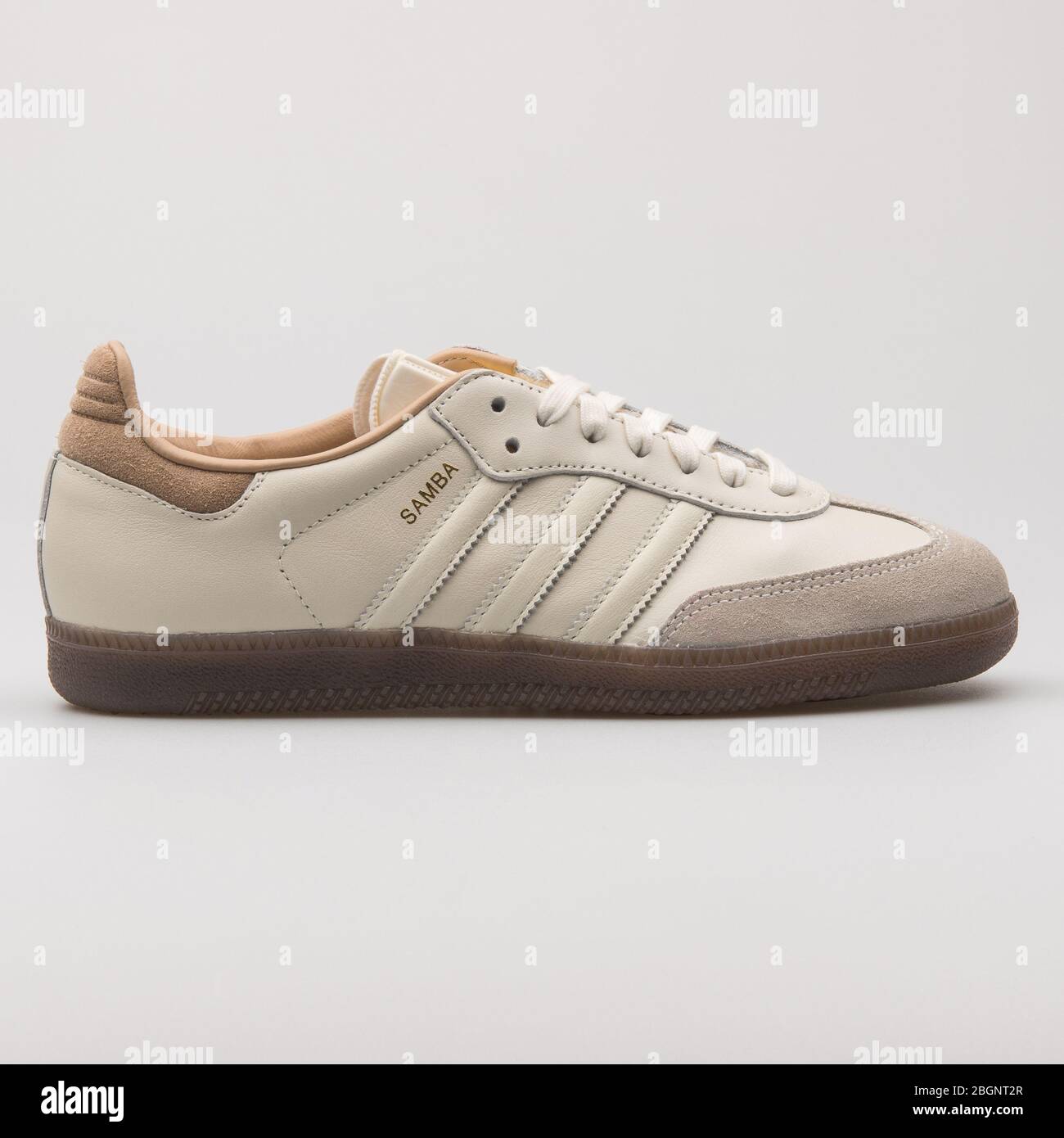 VIENNA, AUSTRIA - AUGUST 24, 2017: Adidas Samba off white and khaki sneaker  on white background Stock Photo - Alamy