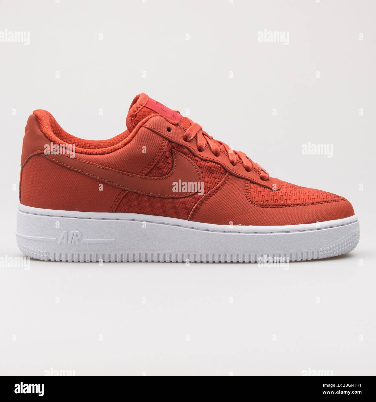 VIENNA, AUSTRIA - AUGUST 7, 2017: Nike Air Force 1 white and red sneaker on  white background Stock Photo - Alamy