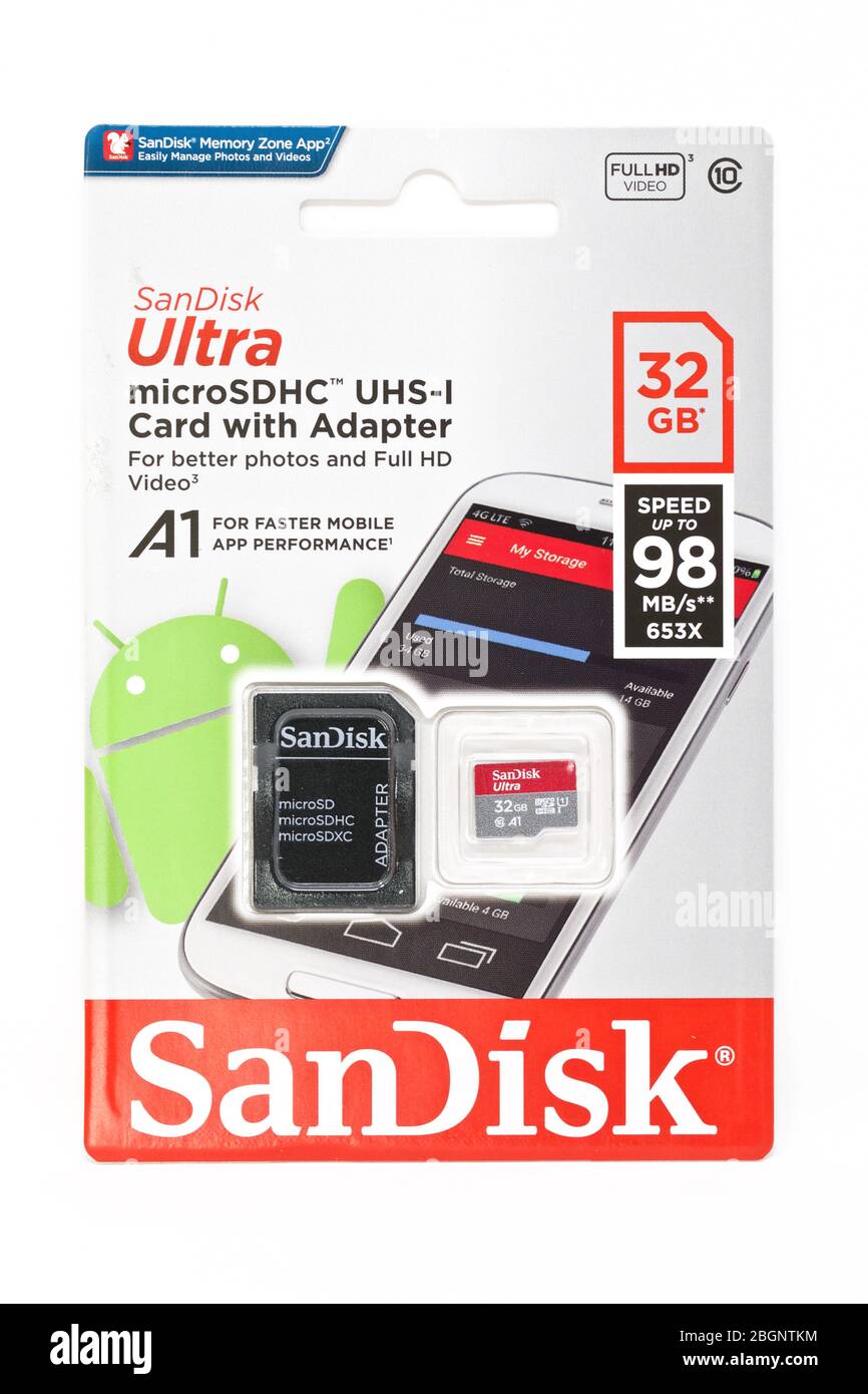 SanDisk Micro SD card and adapter Stock Photo