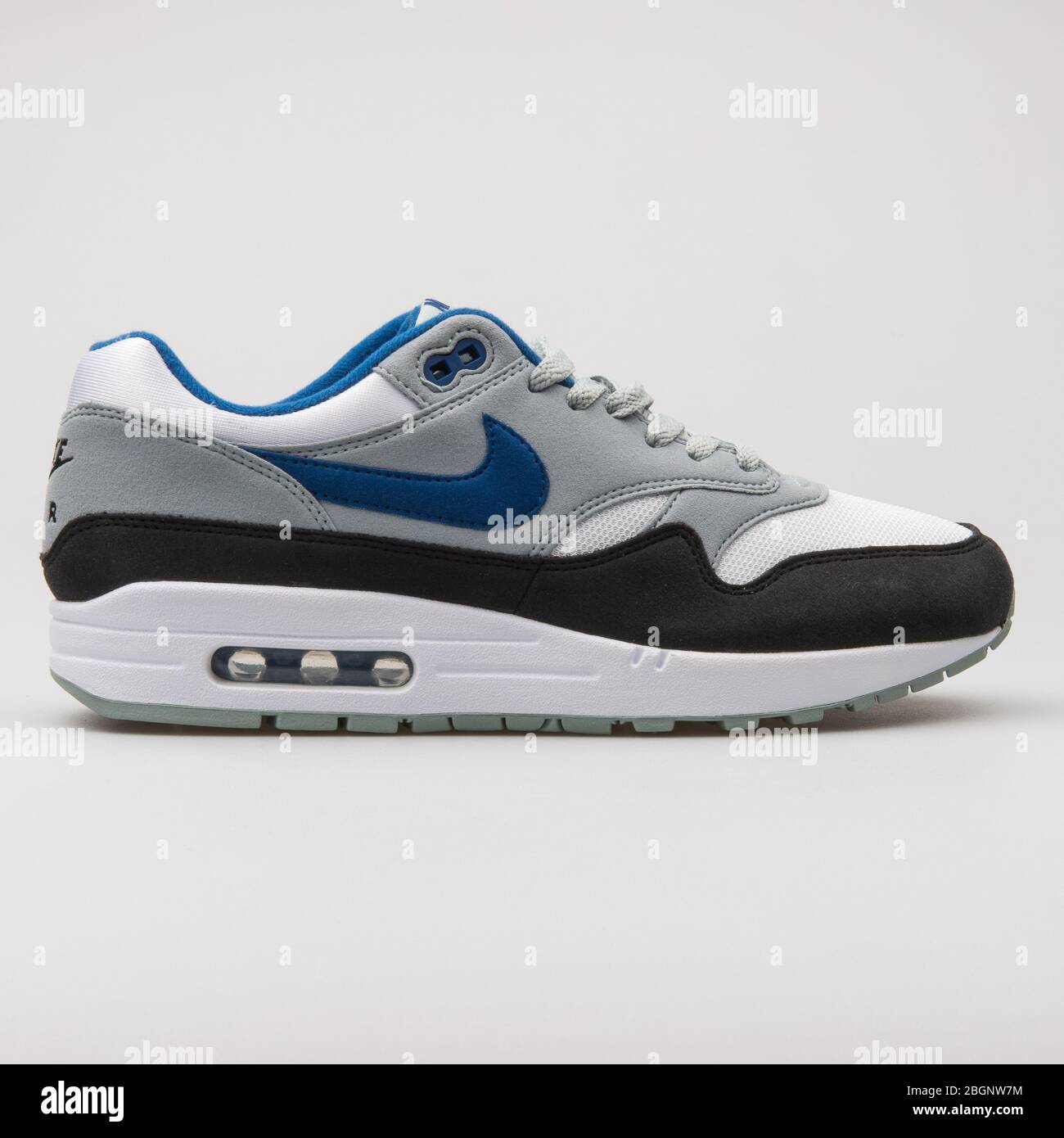 VIENNA, AUSTRIA - AUGUST 29, 2017: Nike Air Max 1 Premium white, blue, grey  and black sneaker on white background Stock Photo - Alamy