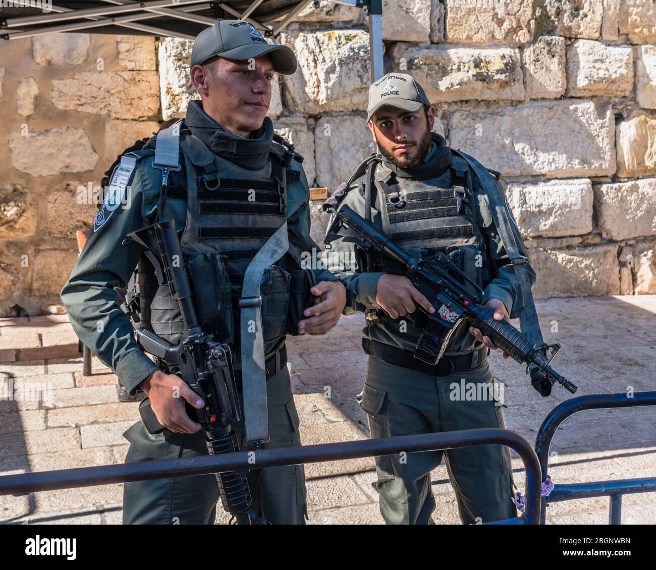 Israel, Jerusalem, Heavily armed Israeli police, along with Arab