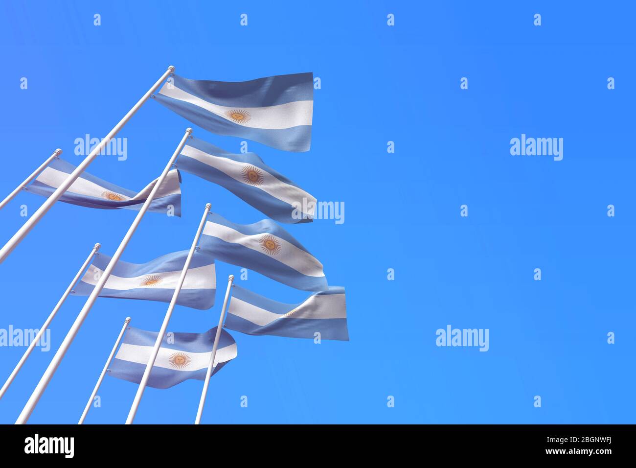 Argentina flags waving in the wind against a blue sky. 3D Rendering ...