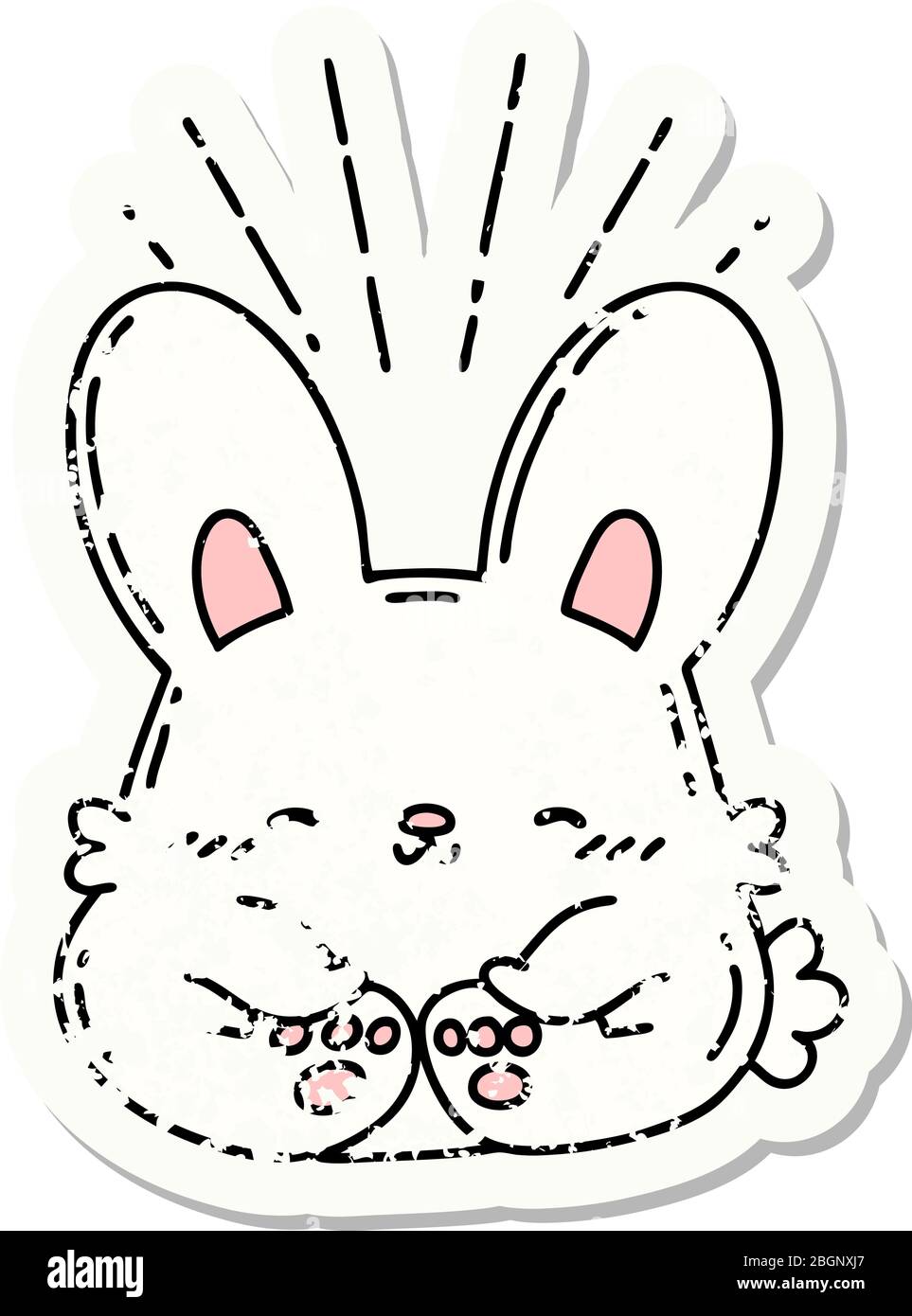 worn old sticker of a tattoo style happy rabbit Stock Vector Image