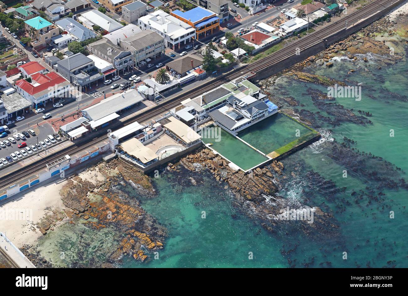 Aerial photo of Brass Bell restaurant and tidal pool Stock Photo