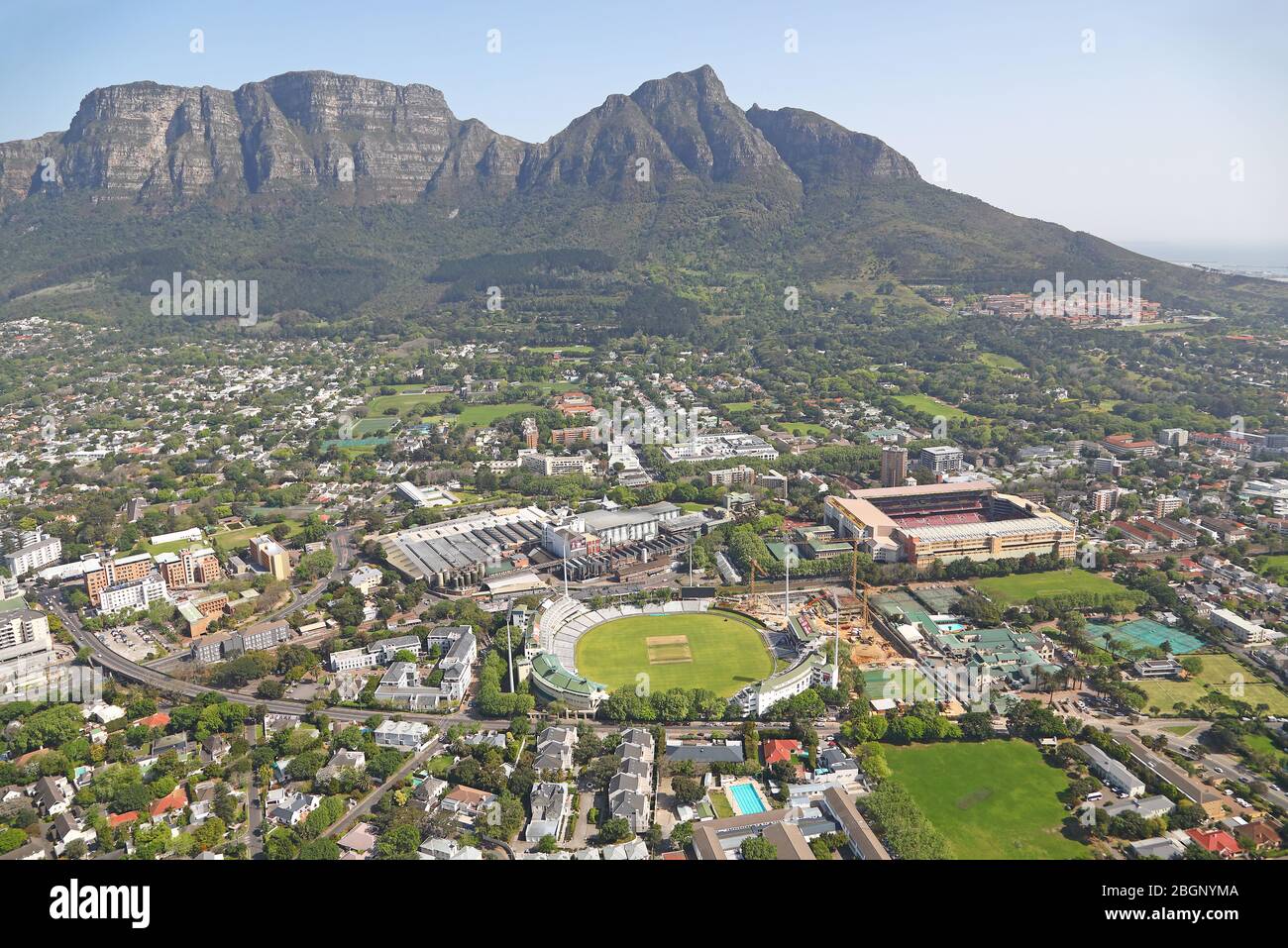Aerial photo of Newlands Cricket and Rugby Stadiums Stock Photo