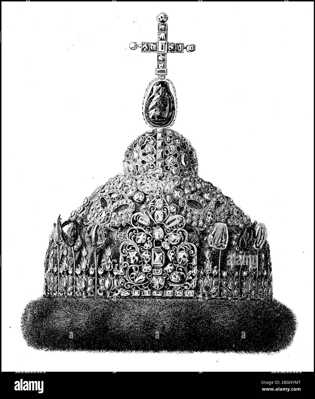 Crown of Tsar Peter I, Russia  /  Krone des Zaren Peter I., Russland, Historisch, historical, digital improved reproduction of an original from the 19th century / digitale Reproduktion einer Originalvorlage aus dem 19. Jahrhundert, Stock Photo