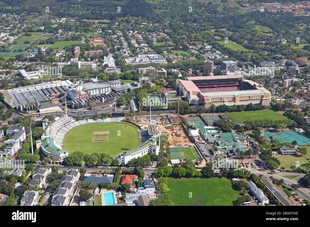 Aerial photo of Newlands Cricket and Rugby Stadiums Stock Photo