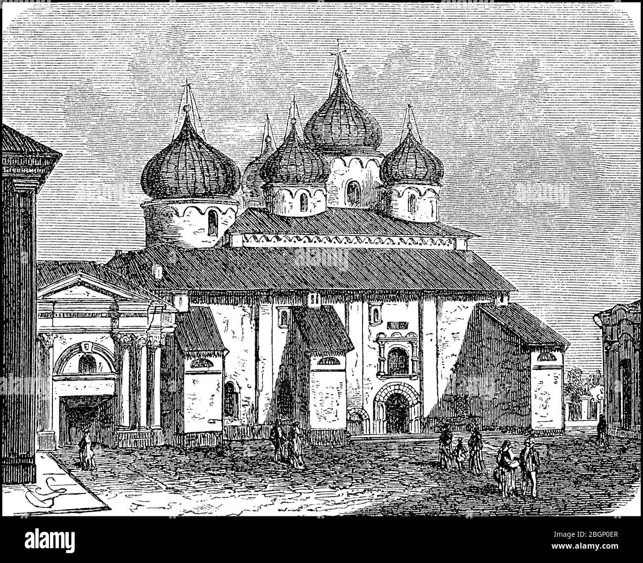 The St. Sophia Church in Novgorod, St. Sophia Cathedral, Russia, here around 1300  /  Die Sophienkirche in Nowgorod, Sophienkathedrale, Russland, hier um 1300, Historisch, historical, digital improved reproduction of an original from the 19th century / digitale Reproduktion einer Originalvorlage aus dem 19. Jahrhundert, Stock Photo