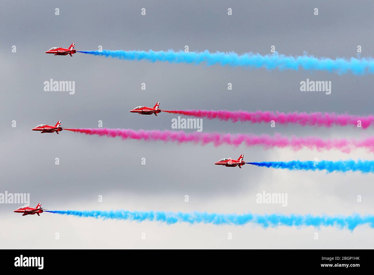 The Red Arrows perform at the British Grand Prix at Silverstone , Northamptonshire Stock Photo